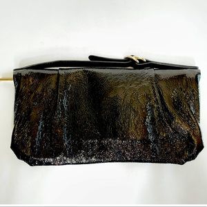 Hobo International Black Shiny Leather Zip Around Clutch